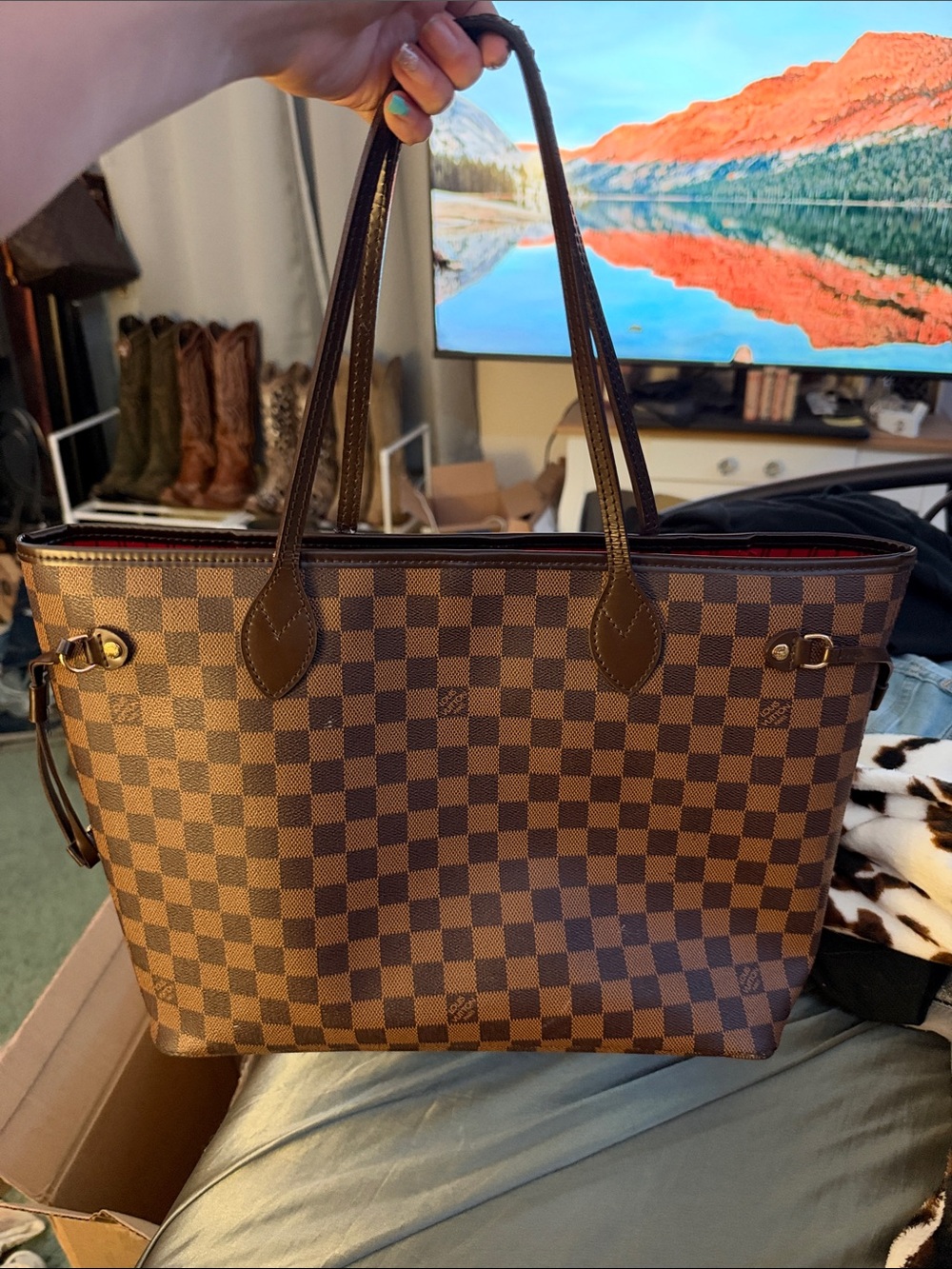 Classic Brown Checkered Tote Bag - Designer Style